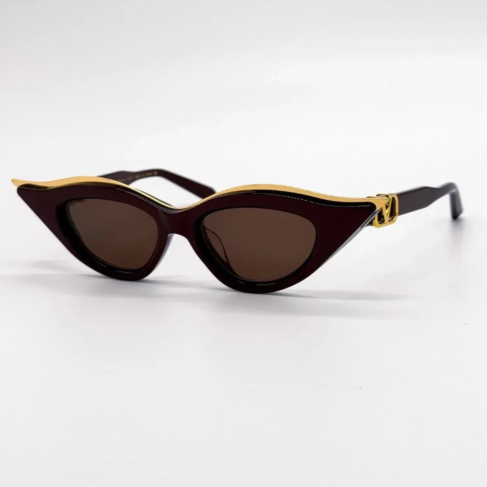 NEW VALENTINO V-GOLDCUT VLS-114B BORDEAUX WOMEN CAT EYE SUNGLASSES VALENTINO